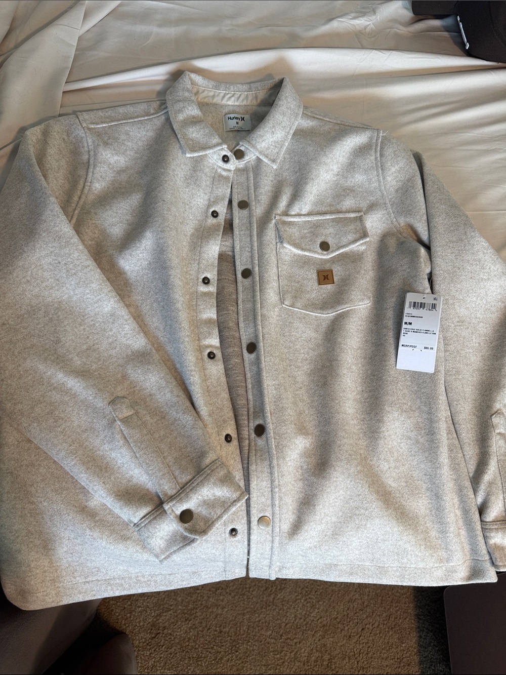 Hurley Men's Light Heather Gray Snap Shirt Jacket